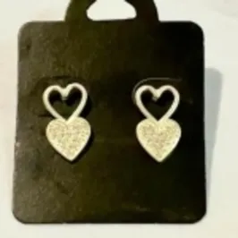 Brinco Prata Coração Duplo Zircônia e Vazado