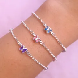 Pulseira Prata Borboletinha Colorida