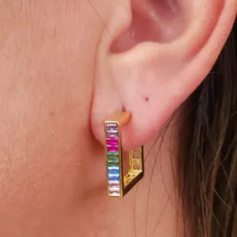 Brinco Argola Quadrada Zircônias Coloridas