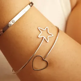Bracelete Steel Estrela e Coração
