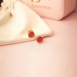 Brinco Pedra Vermelha Redondo