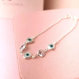 Pulseira Prata Ponto de Luz e Olho Grego