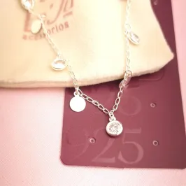 Colar Prata Chapa e Zircônias