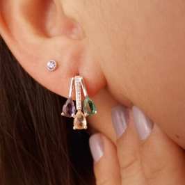 Brinco Prata Pedras Coloridas