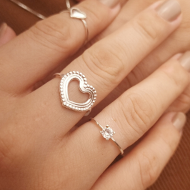 Anel Prata Coração Detalhe