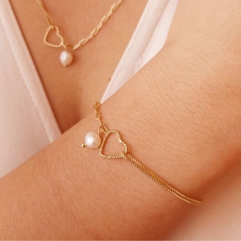 Pulseira Coraçao com Pérola