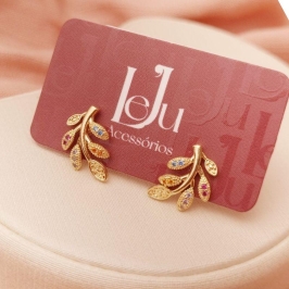 Brinco Ramo com Zircônias Coloridas