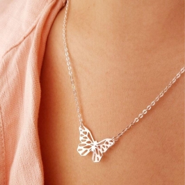 Colar Cadeadinho Borboleta em Banho de Prata