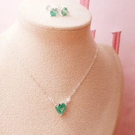 Colar Prata 925 Coração com Pedra Verde