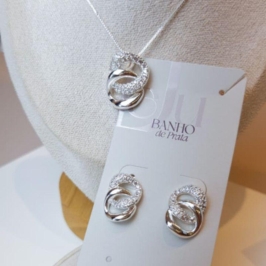 Conjunto Banho de Prata Elos com Zircônias