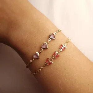 Pulseira Corações Borboleta Rosa