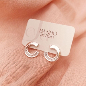 Brinco C Cravejado Banhado a Prata