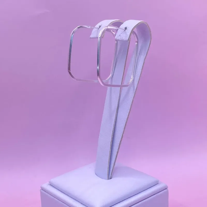 Argola Prata 925 Lisa Quadrada com Fecho Encaixe