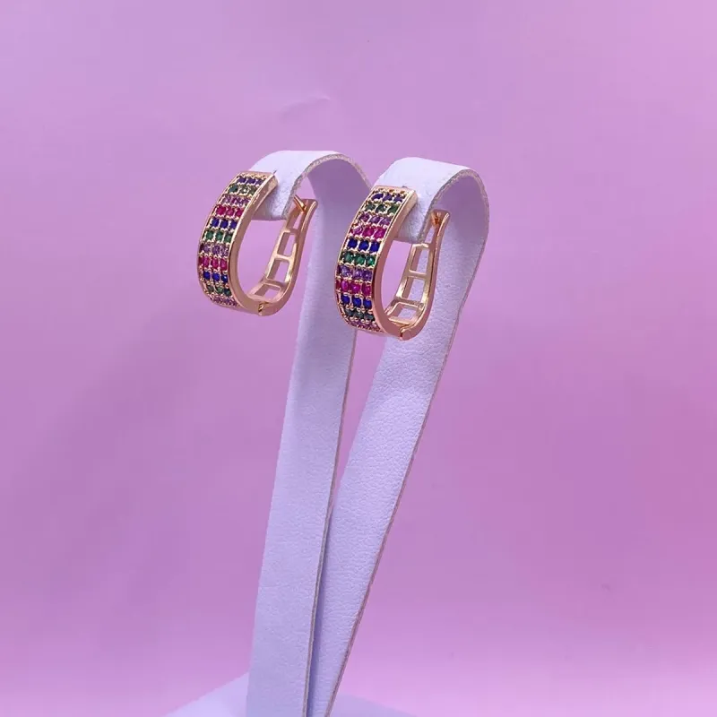 Brinco Argola Click Zirônia Colorida