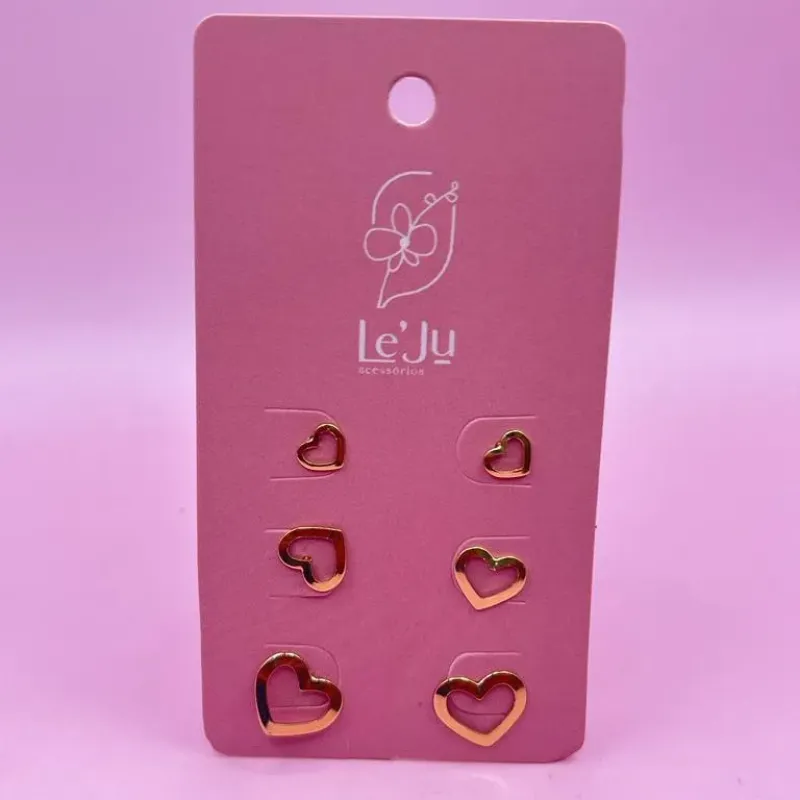 Brinco Trio Coração Vazado