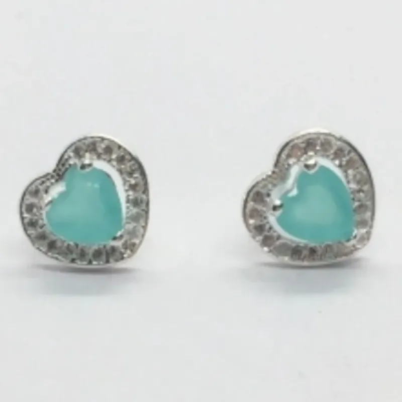 Brinco Prata Cravejado com Pedra em Coração