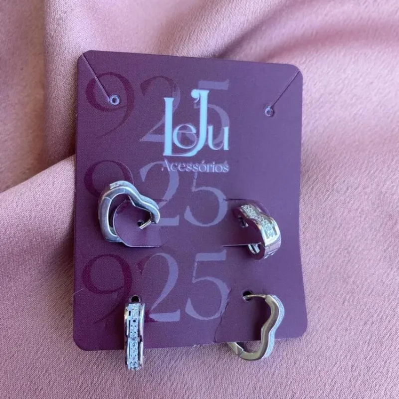 Duo Prata Coração Cravejado