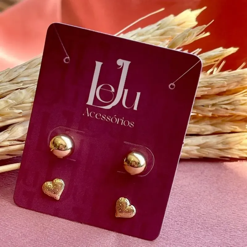 Brinco Duo Coração e Bola