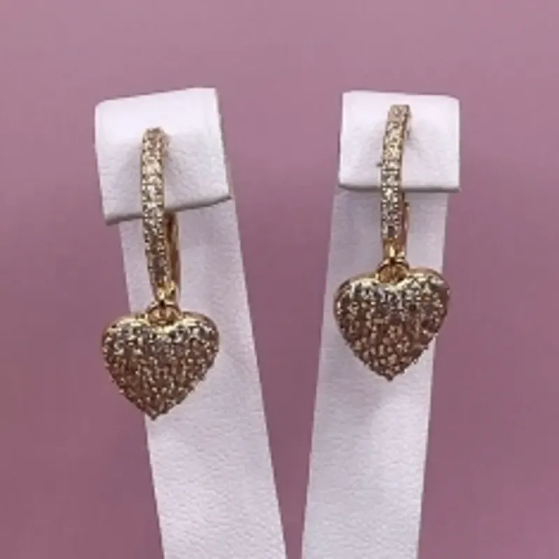 Brinco Tranqueta Coração Cravejado