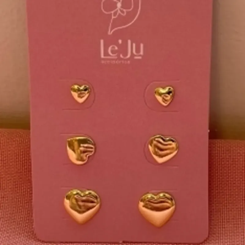 Brinco Trio Coração Liso