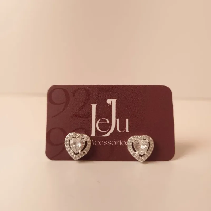 Brinco Prata Coração Cravejado