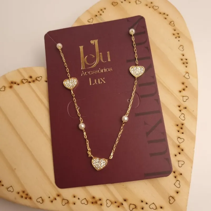 Choker Corações com Pérolas