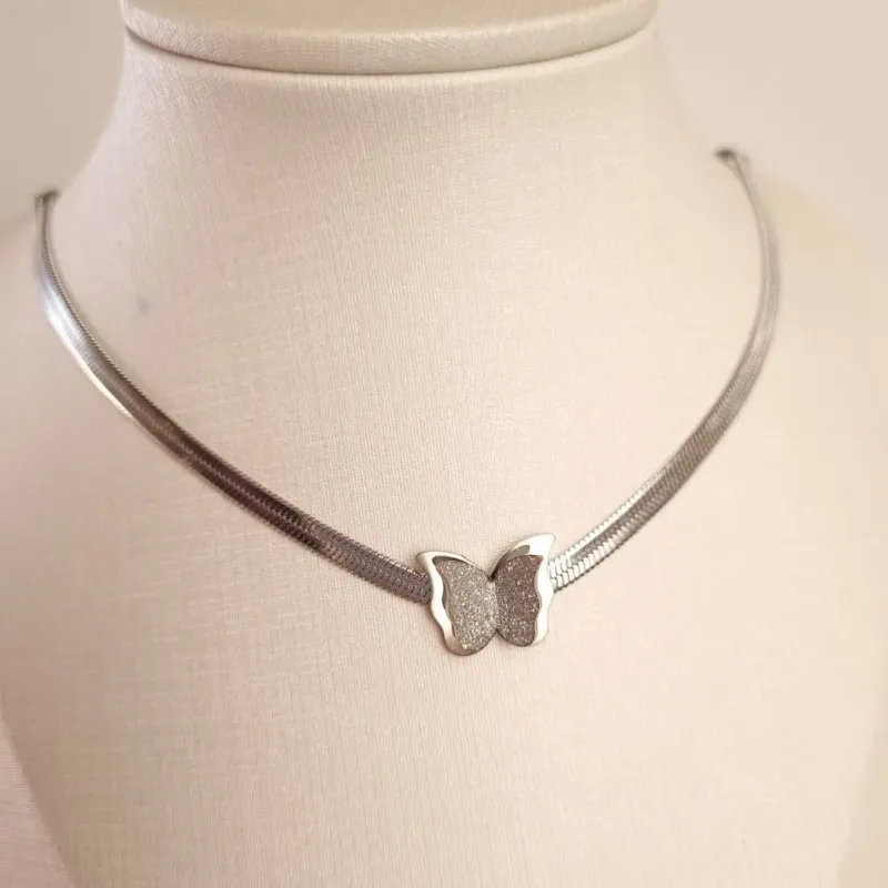Choker Fita Inox Borboleta