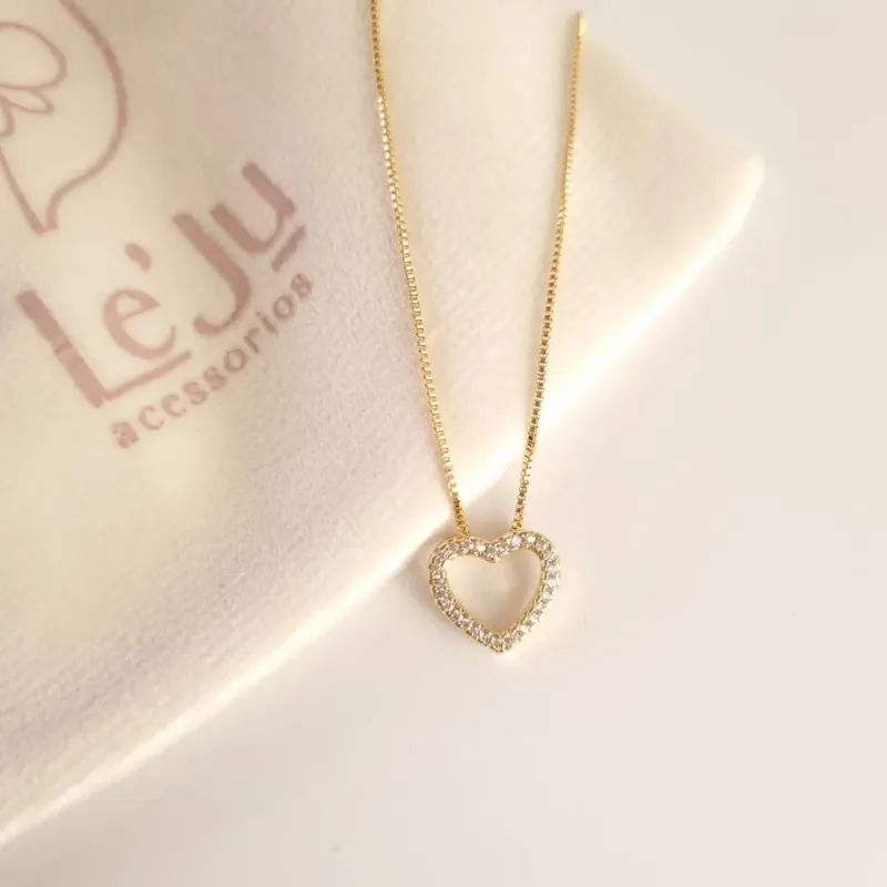 Colar Coração Vazado Zircônia