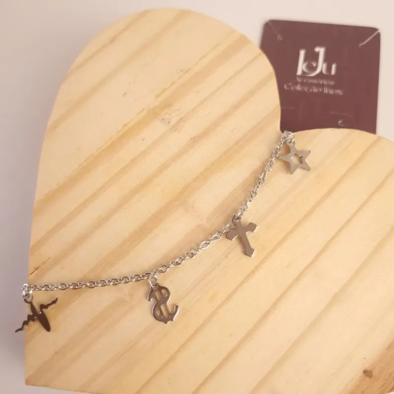 Tornozeleira Inox com Pingentes