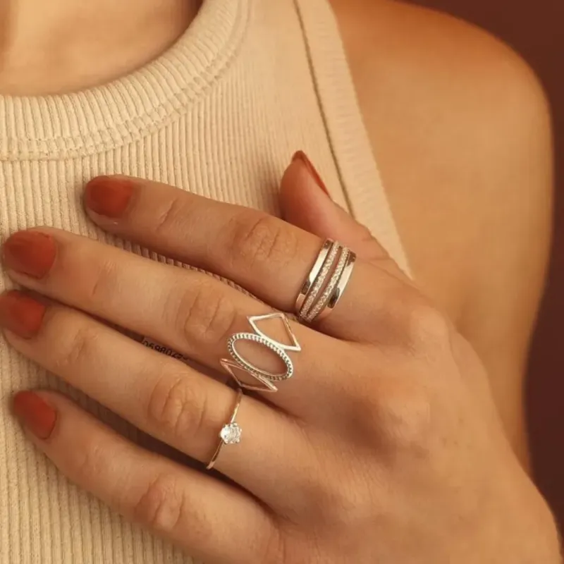 Anel Prata Formas Vazado