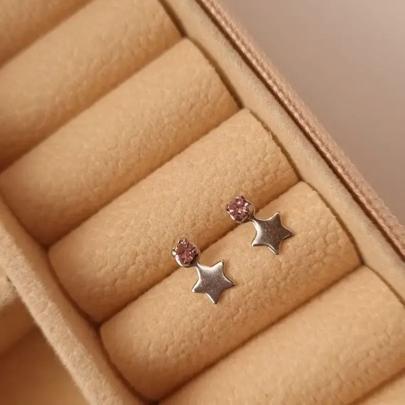 Brinco Inox Estrela com Pedra