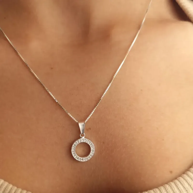 Colar Prata Círculo Zircônia