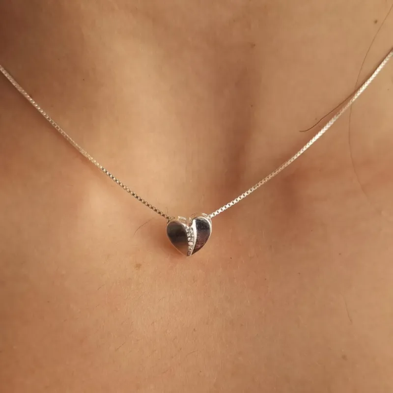 Colar Prata Coração com Zircônia
