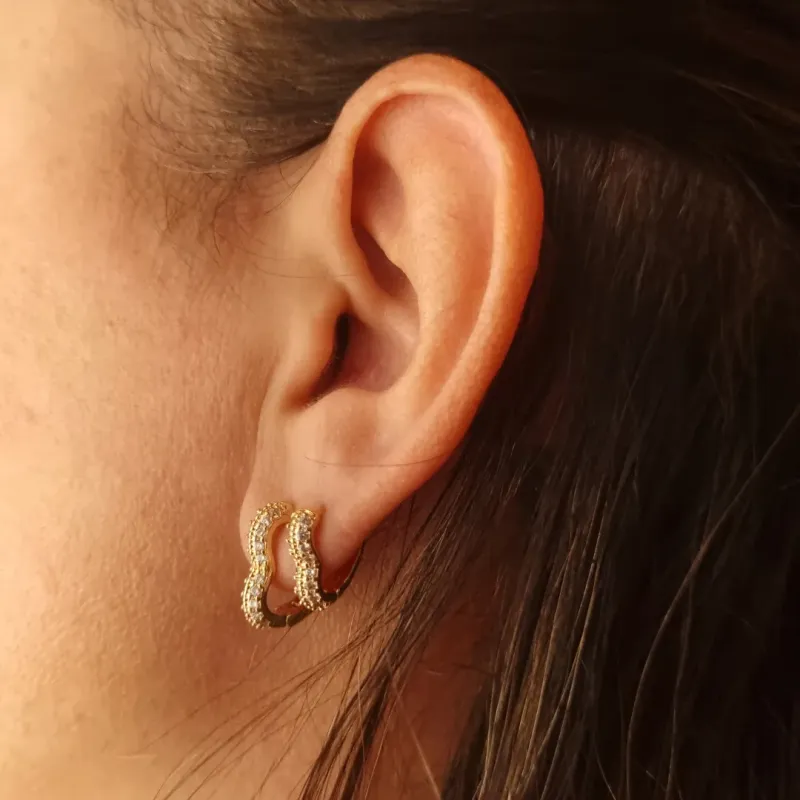 Brinco Duo Coração Cravejado