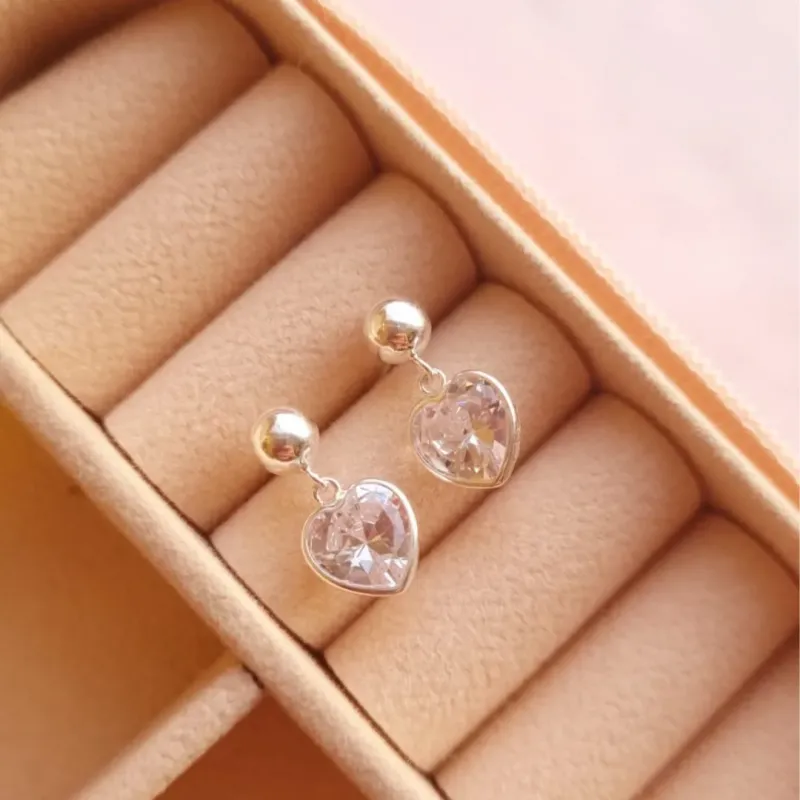 Brinco Prata Coração Zircônia