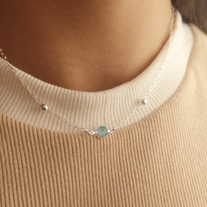 Choker Prata Pedra Azul