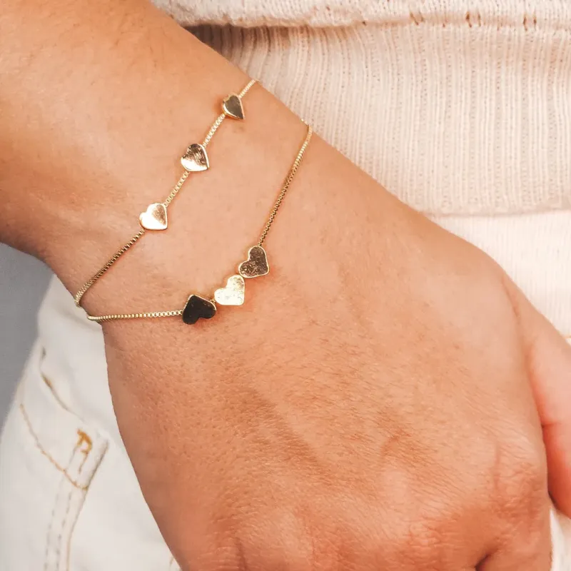 Pulseira 3 Corações Fixos Coleção 4.0