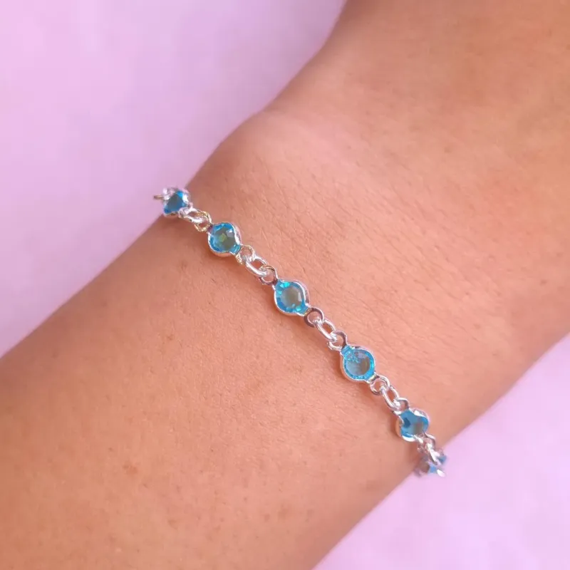 Pulseira Prata Pedras Azuis