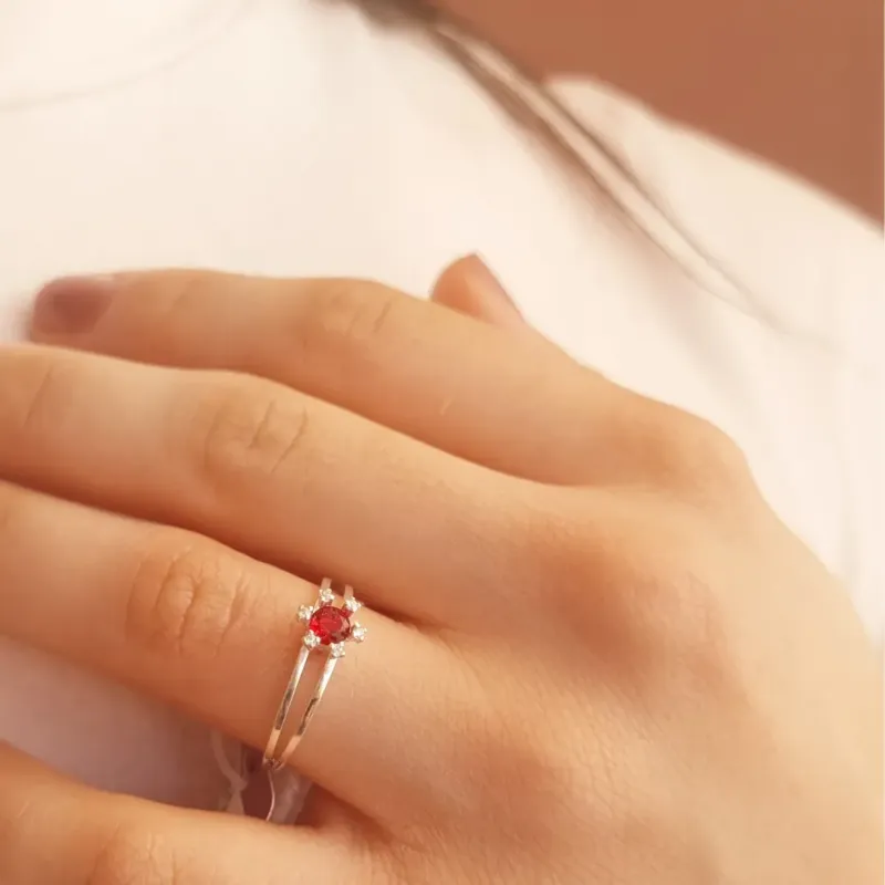 Anel Prata Formatura Duplo Vermelho