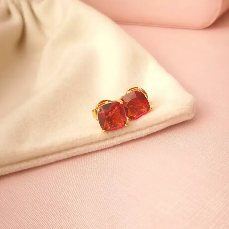 Brinco Pedra Vermelha Quadrado