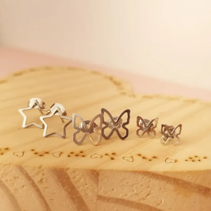 Brinco Steel Trio Borboleta Estrela