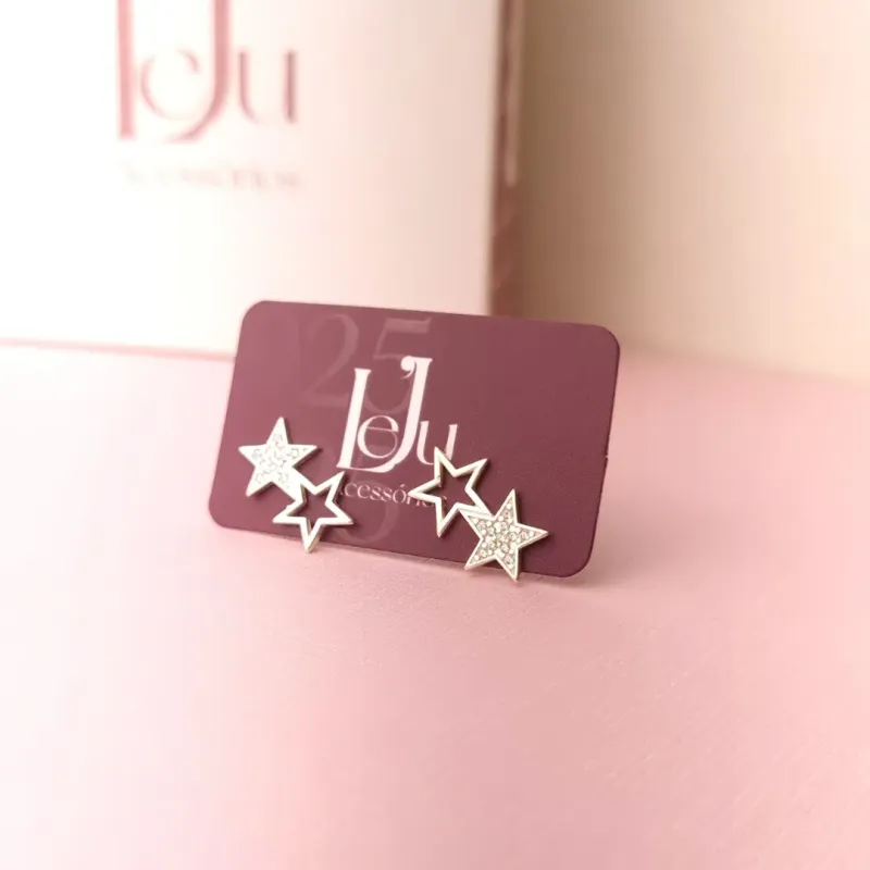 Brinco Prata Duas Estrelas com Zirconia