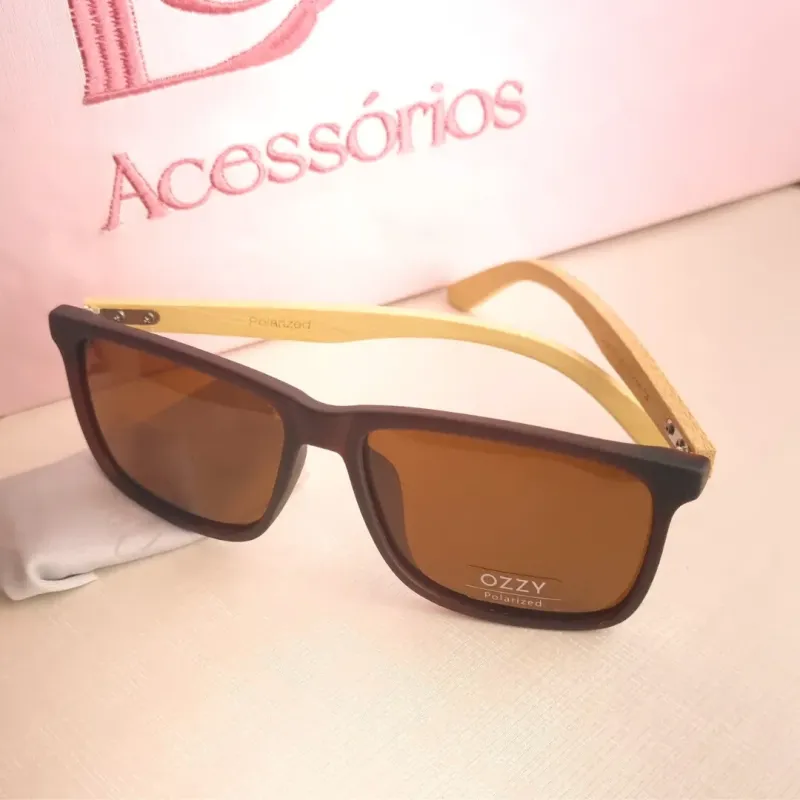 Óculos Quadrado Aste de Bambu Polarizado