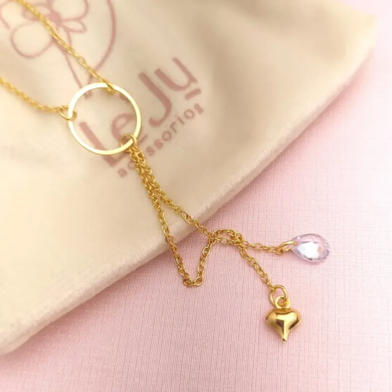 Colar Gravata Argola e Coração