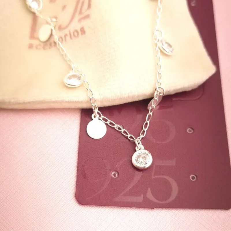 Colar Prata Chapa e Zircônias