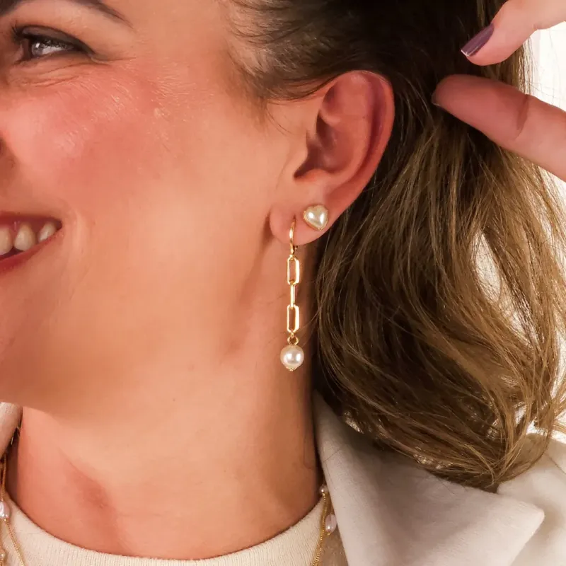 Brinco Pérola Coração Coleção Dia das Mães
