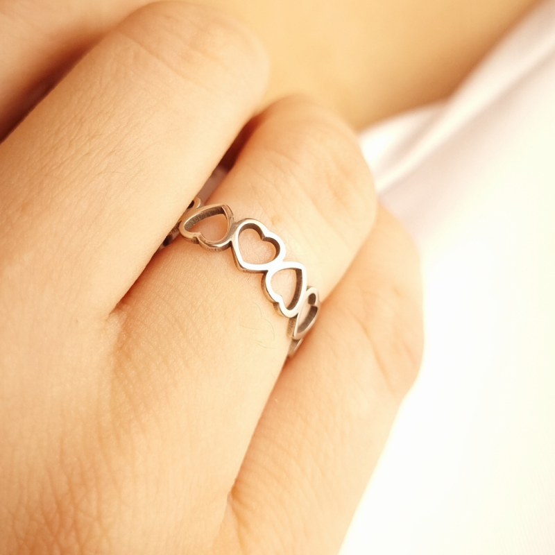 Anel Inox Corações