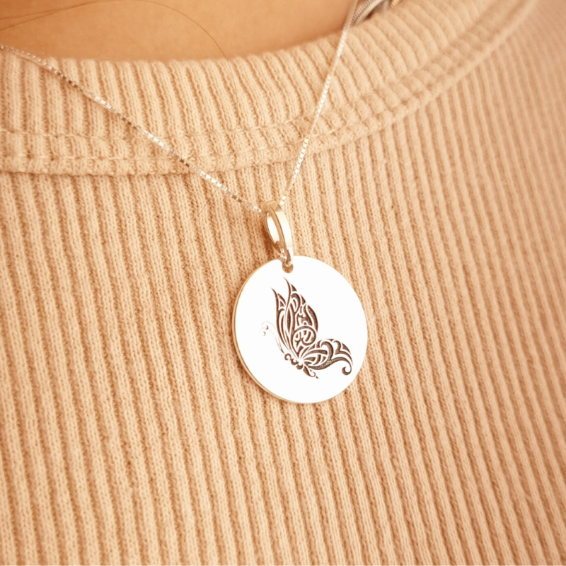 Colar Prata Placa Borboleta - V12