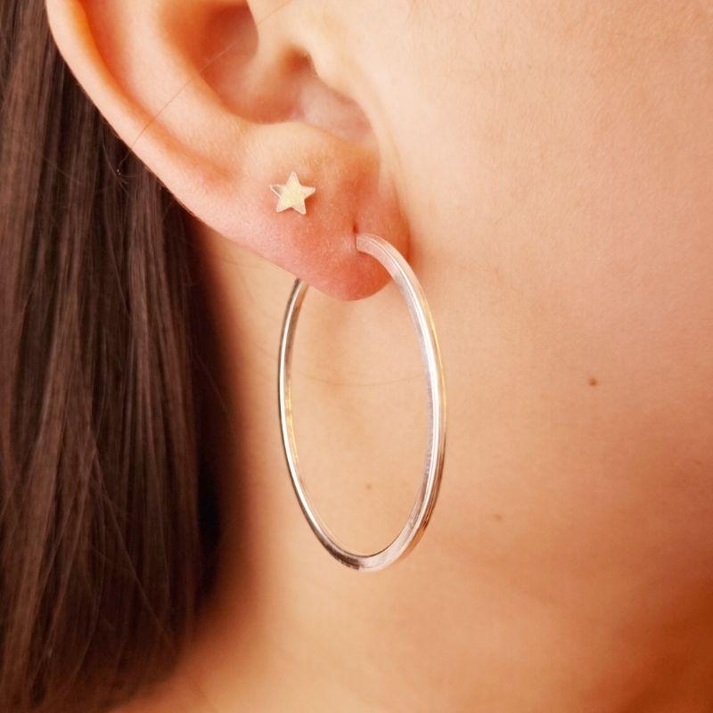 Argola Prata 925 Fio Largo Fecho Encaixe