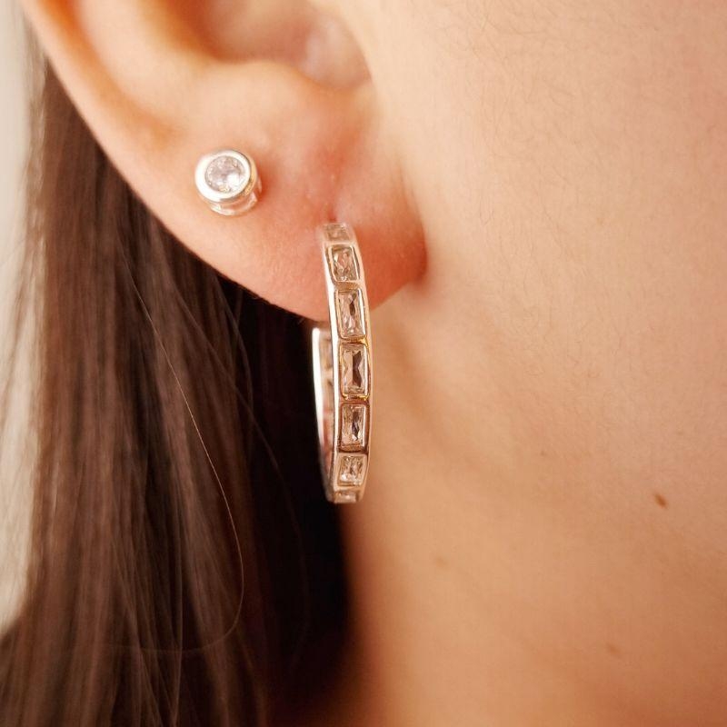 Argola Zircônia Navete Banhado a Prata